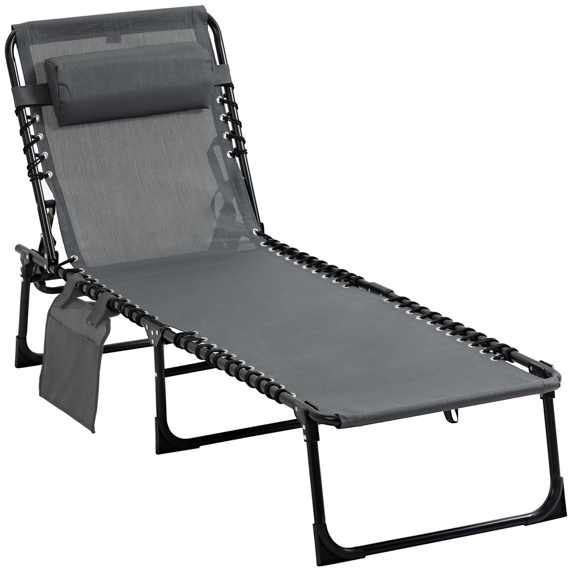 Outsuuny Folding Sun Lounger, 5-Position Adjustable Backrest, Weatherproof, Grey