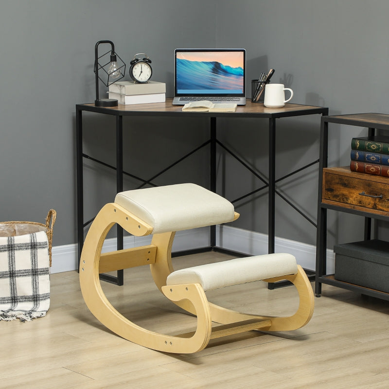 Ergonomic Rocking Knee Stool, Posture Improving Home Office, Cream