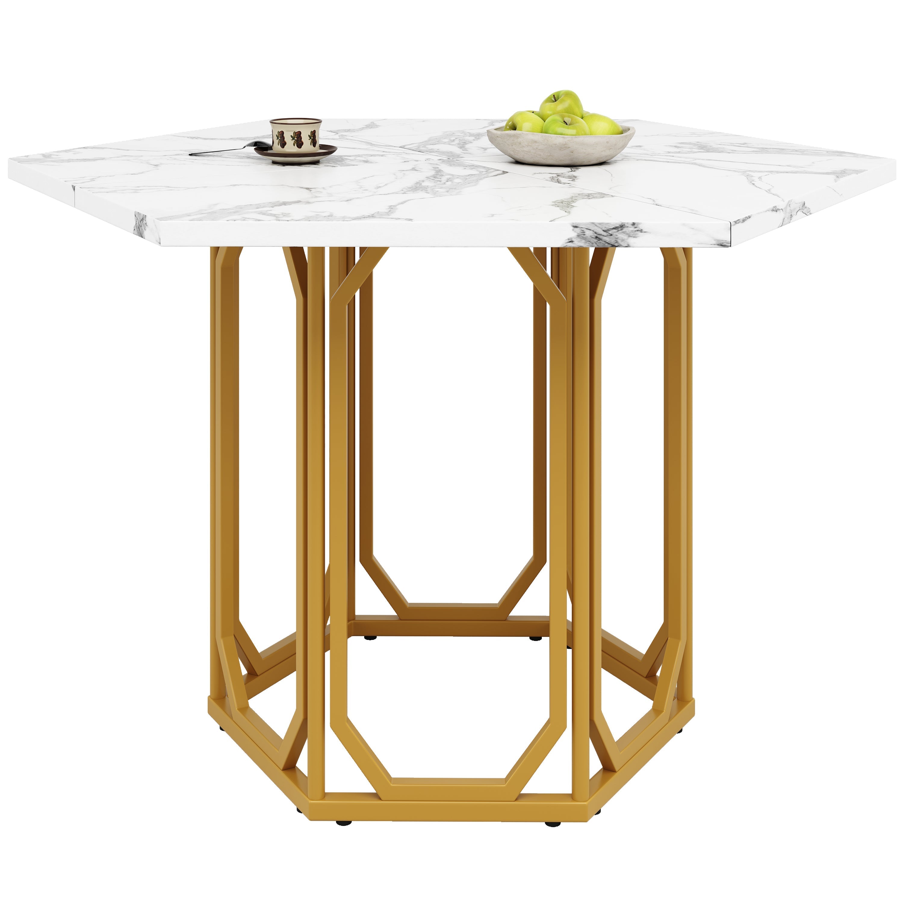 Hexagonal Marble Table Metal Legs - Gold