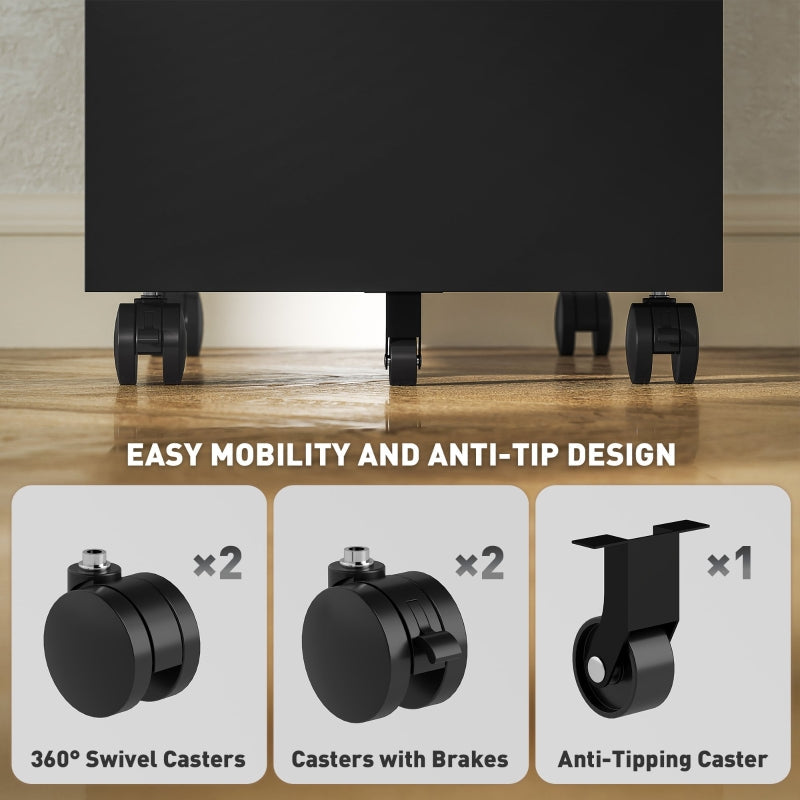 3-Drawer Filing Cabinet with Lock and Wheels - Black Steel