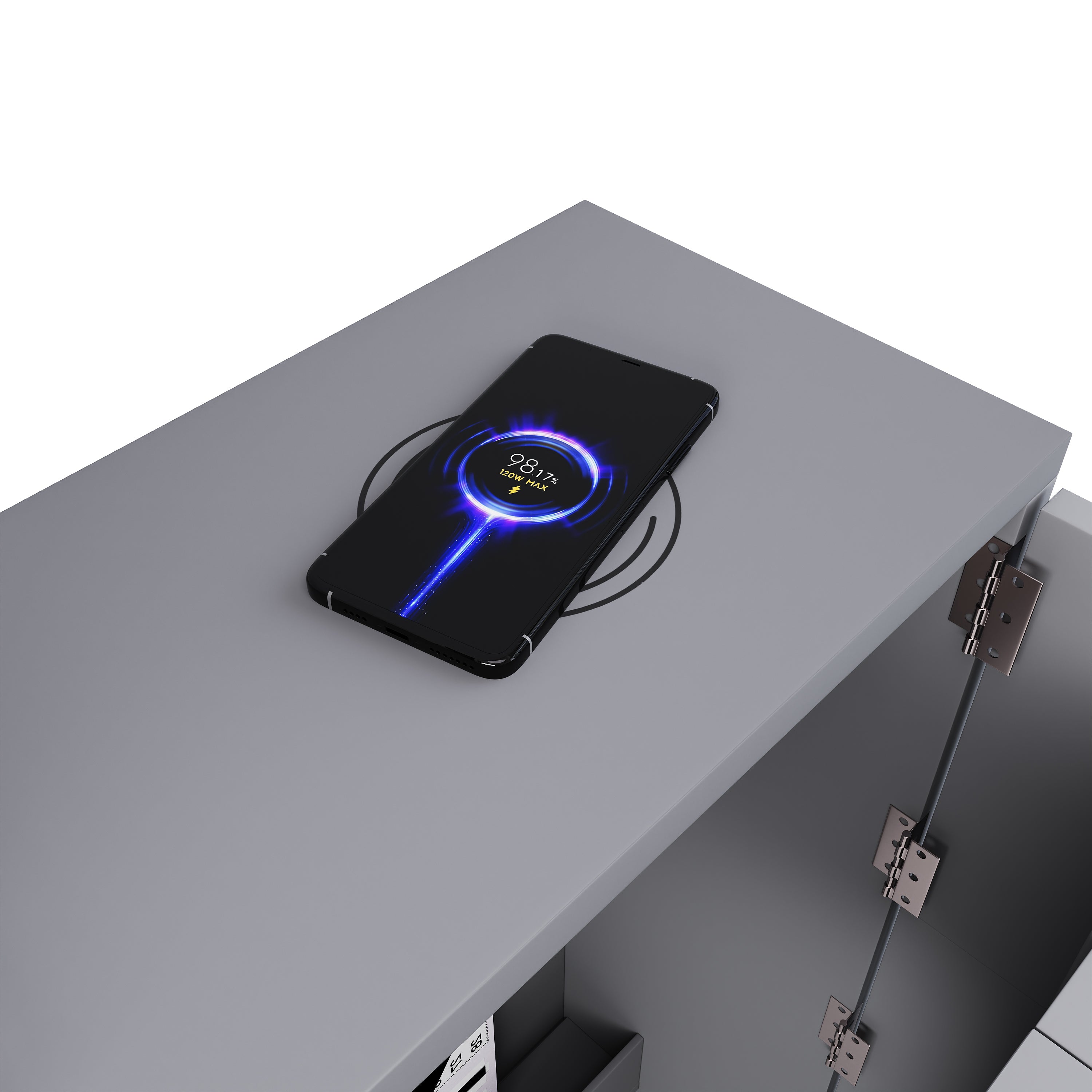 Foldable Desk, 2-in-1 Sideboard & Workstation with Wireless Charger, Wheels & Anti-Tip