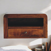 Solid Wood Nightstand, Chunky Wall Mounted 1 Drawer 1 Open-Shelf, Chestnut Brown