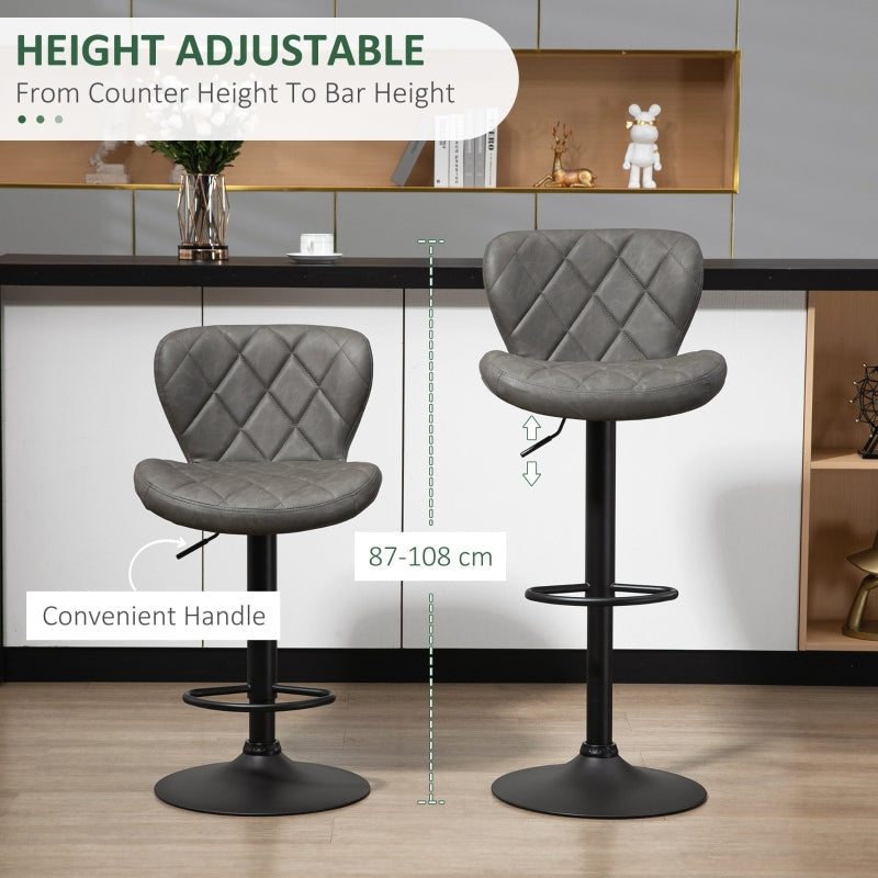 Bar Stools Set of 2 Swivel with Backrest and Footrest, Dark Grey PU