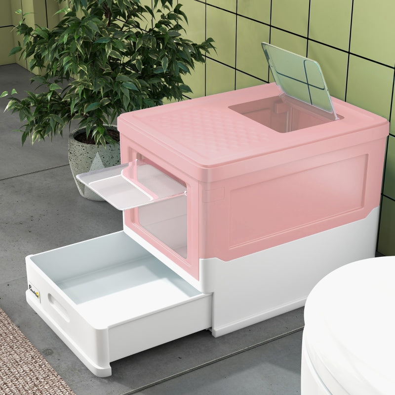 Hooded Cat Litter Box, Portable Pet Toilet with Scoop, Pink