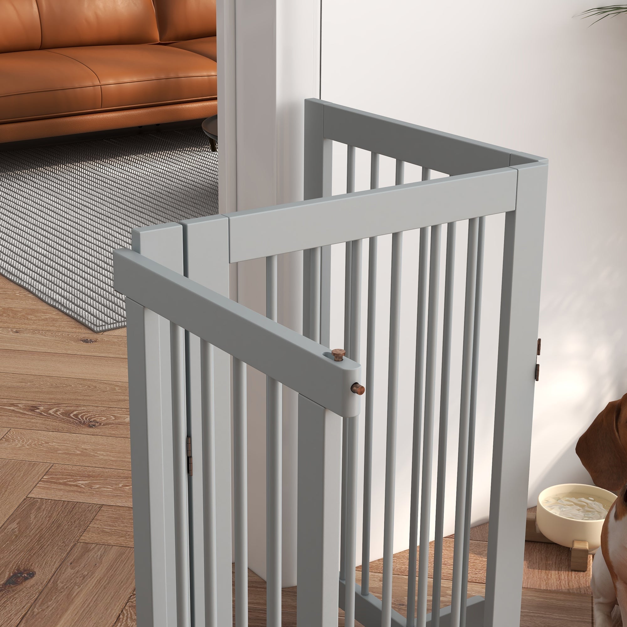 Dog Safety Gate 4-Piece Foldable Door Freestanding Wood Light Gray