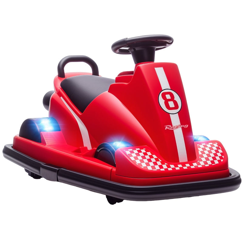 Bumper Car for Children with 360-Degree Rotation, LED Lights and Music, Red