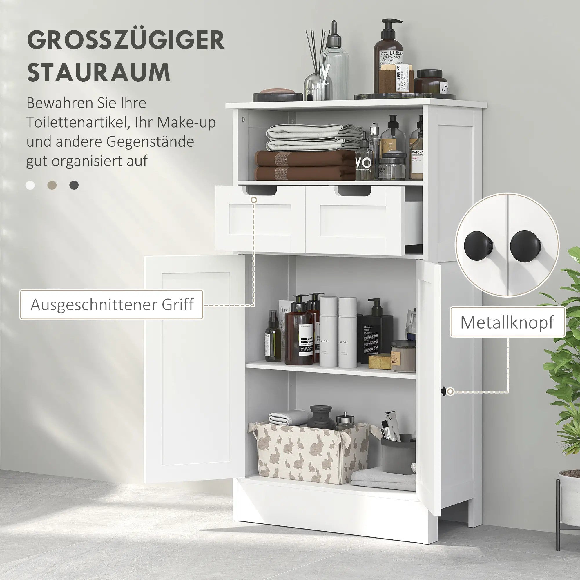 Bathroom Cabinet Storage Adjustable Shelf 2 Drawers Door 60x30x108.8cm White