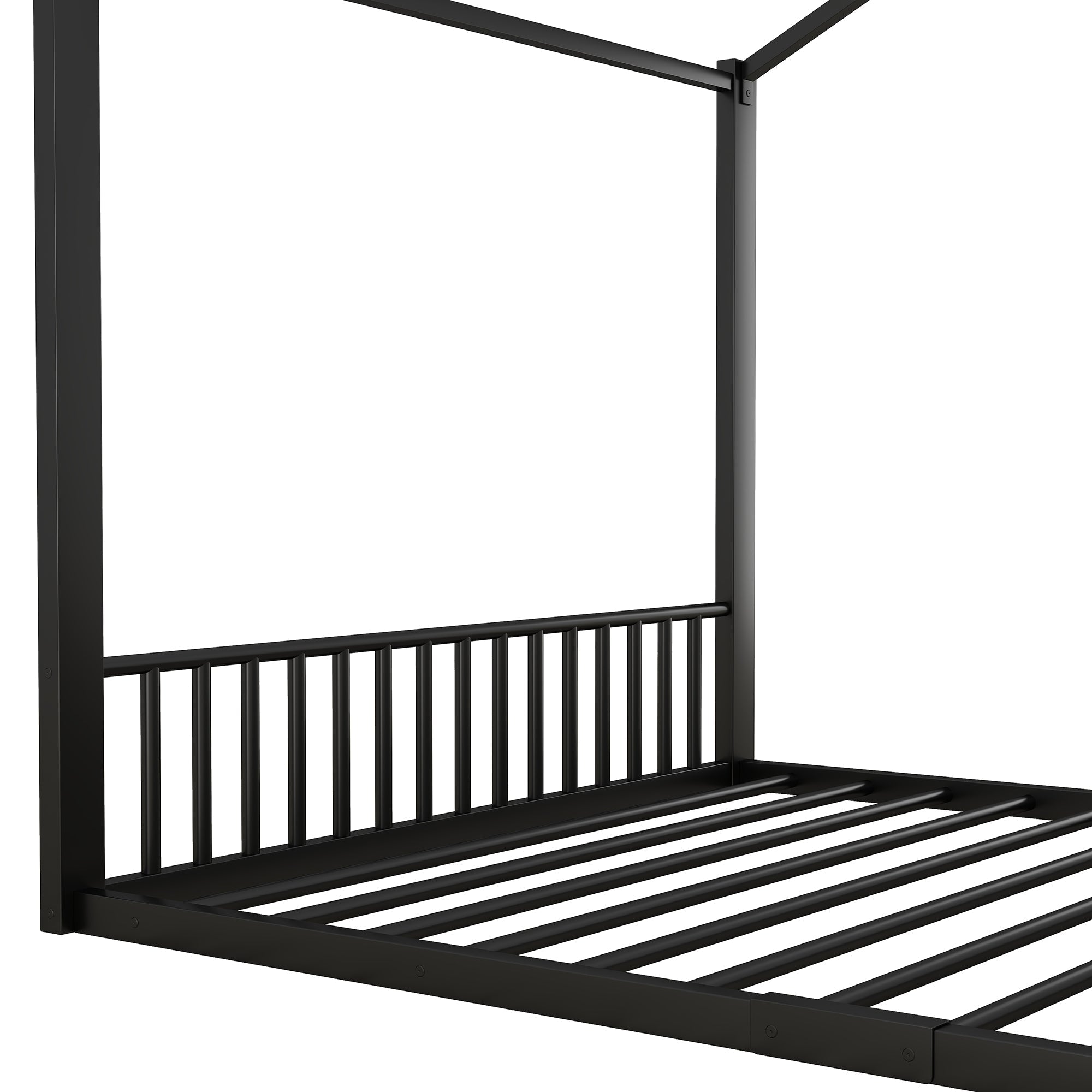 Children's Flat Bed 140x200cm House Rail Iron Frame Black