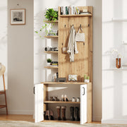 Coat Rack, 75x33x180cm Wardrobe, Shoe Storage & Hooks, Wood & White