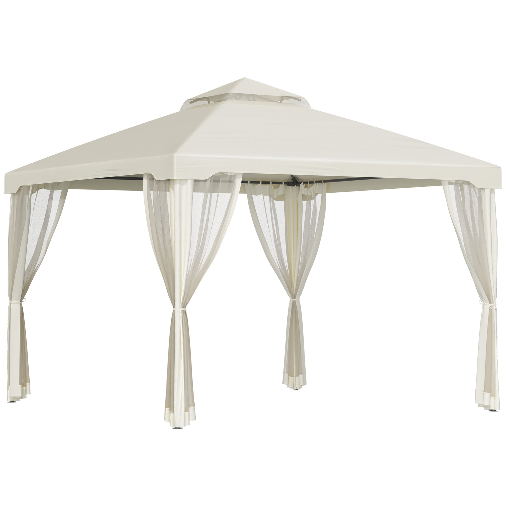 Garden Gazebo 3x3m with 4 Side Walls Weatherproof, Metal and Polyester Cream White