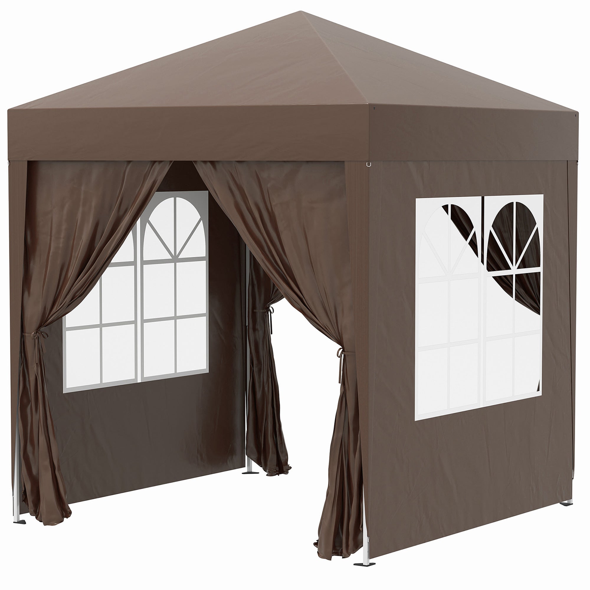 2x2m Garden Pop Up Gazebo Tent with Sidewalls, Windows, Carry Bag, Coffee