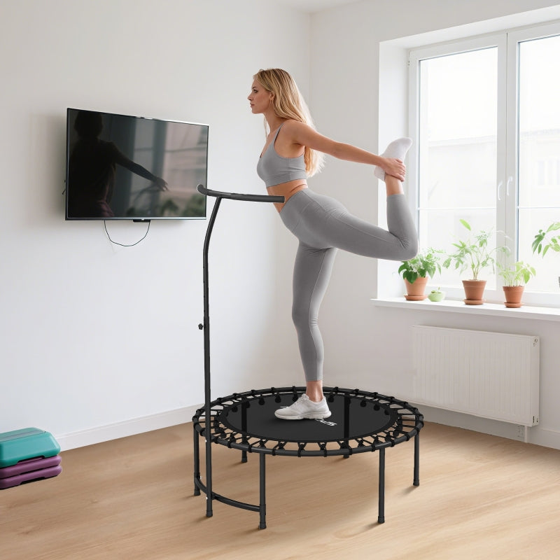 Rebounder Trampoline, 5-Level Adjustable Handle Workout, Black