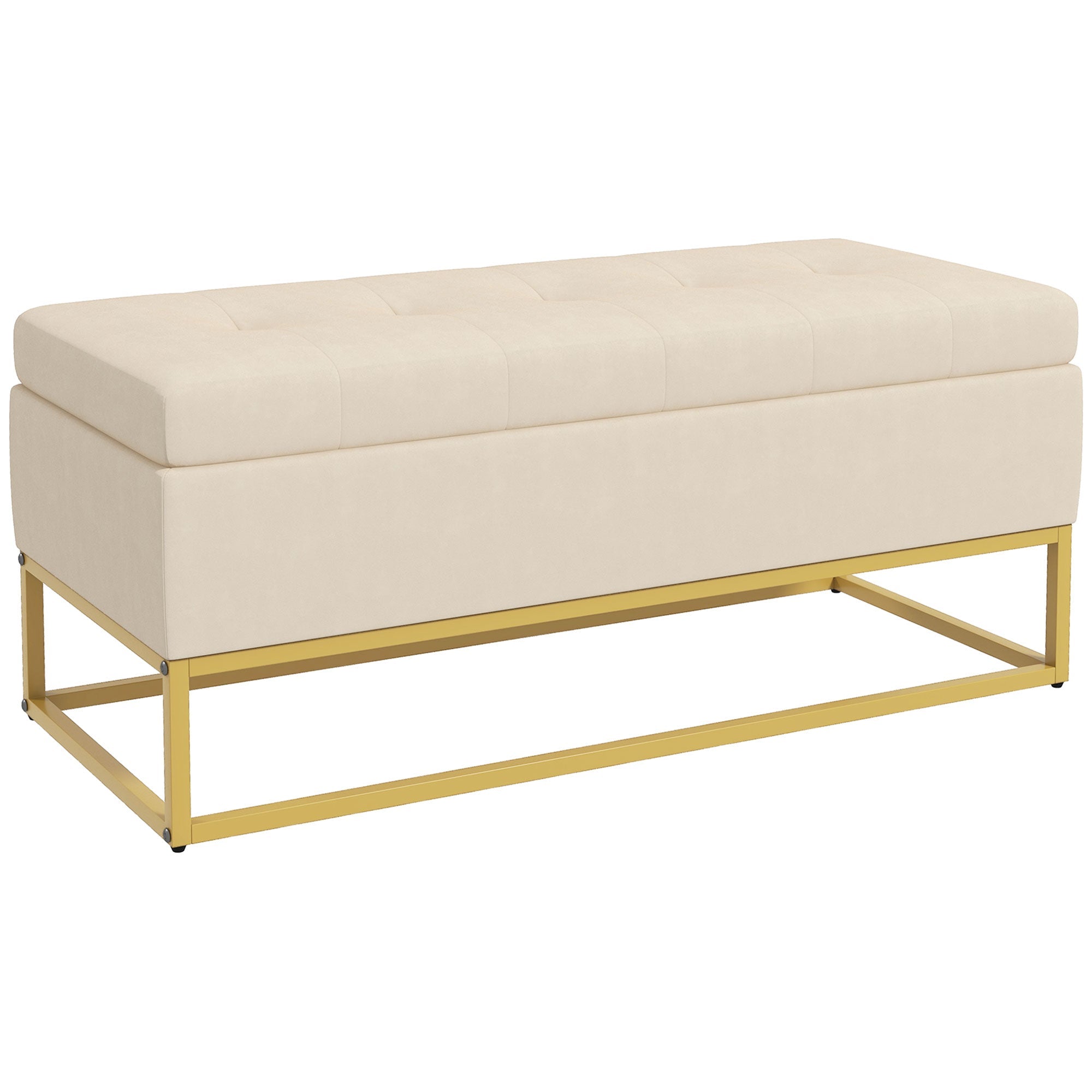 Bench with Storage, Upholstered, Folding Lid, Velvet Beige