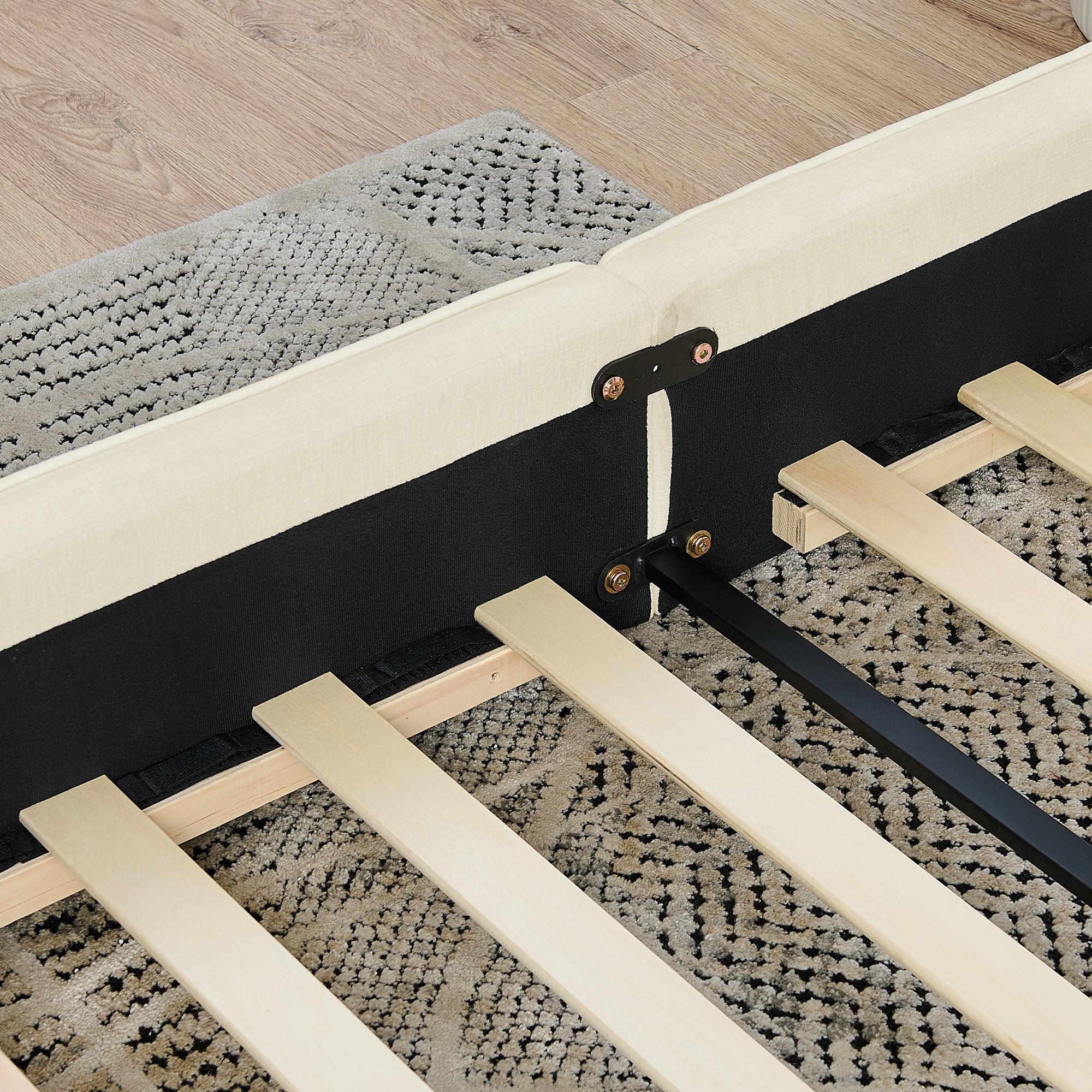 Double Bed 160x200cm Chenille Cover Wood & Iron Frame - Beige