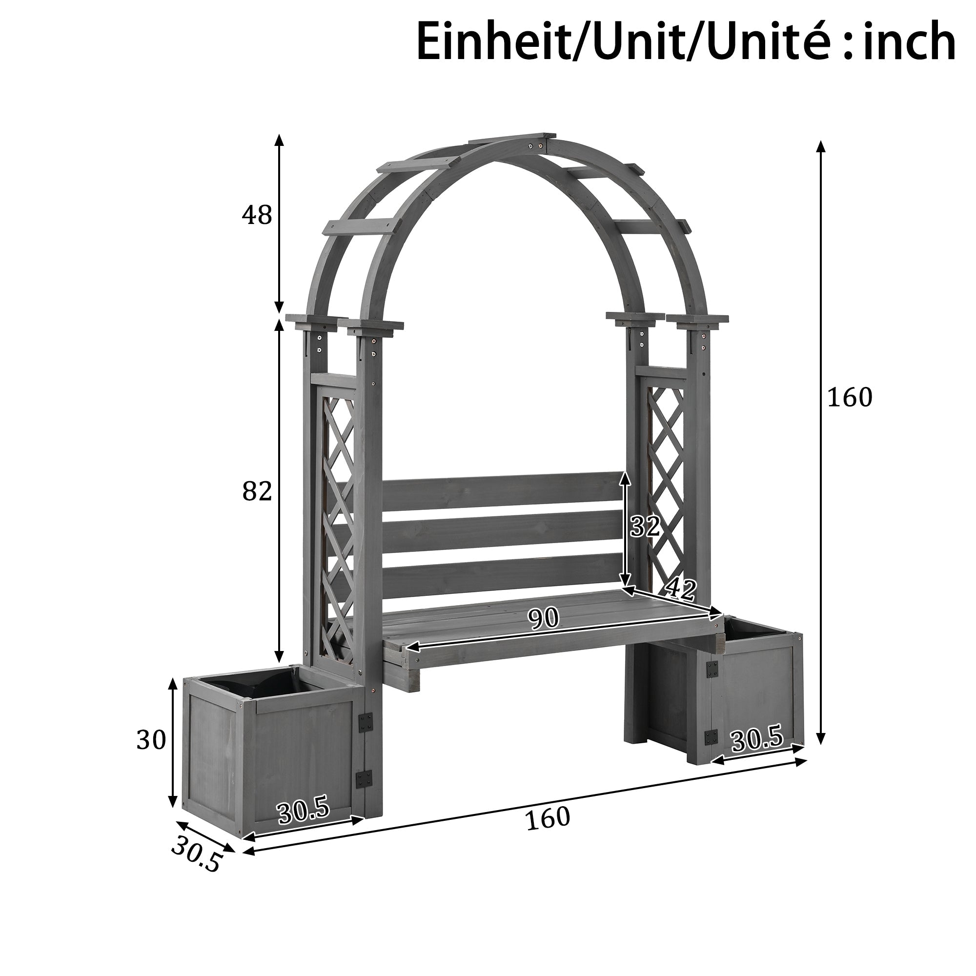 Planter with Trellis and Seating for Garden Yard and Patio, Wood