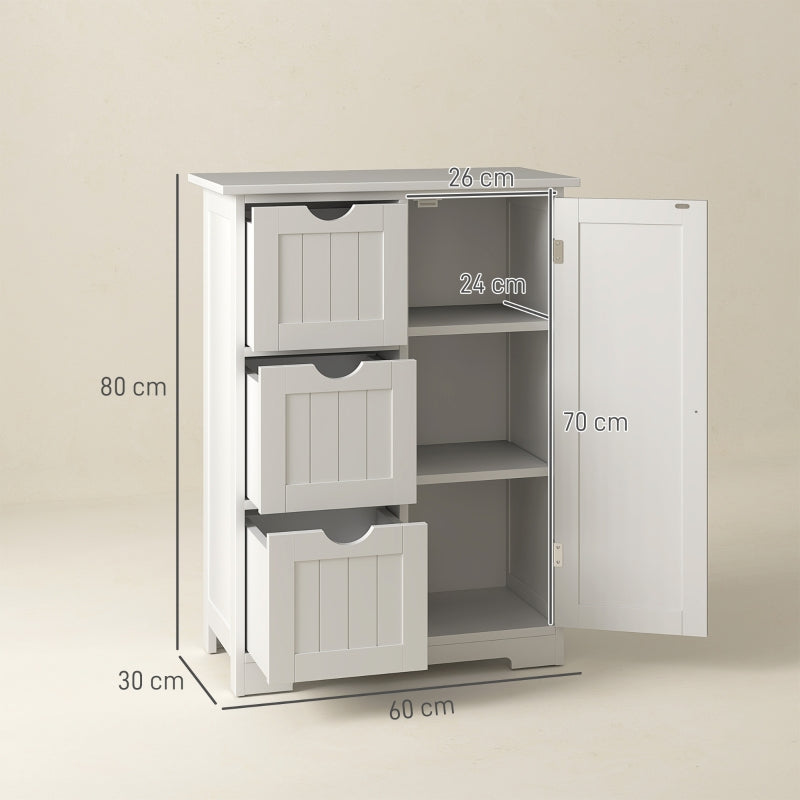 Bathroom Cabinet with 3 Drawers, Adjustable Shelf, White