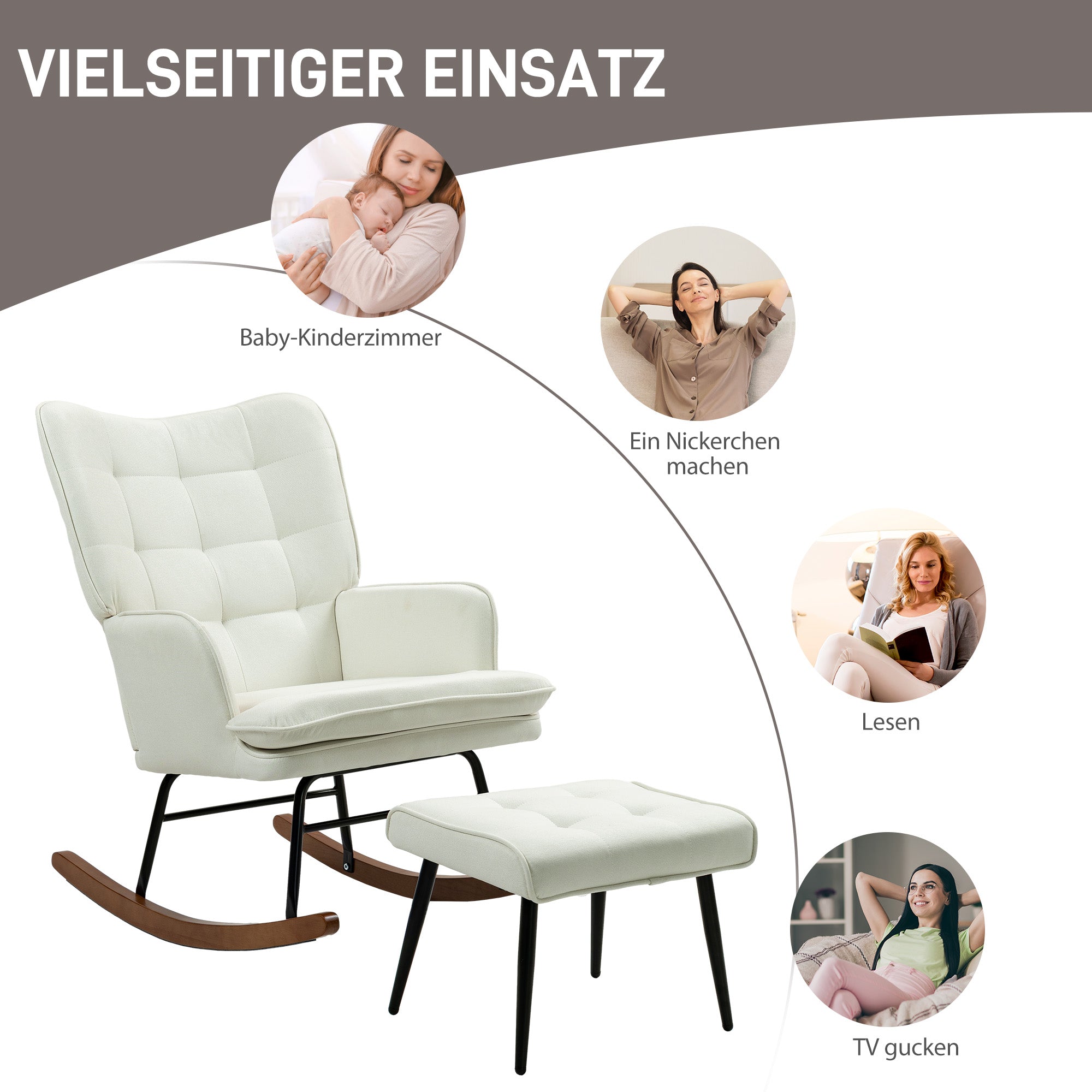 Rocking Chair with Footstool, Armchair/Nursing Chair 130 kg Capacity, Linen Look