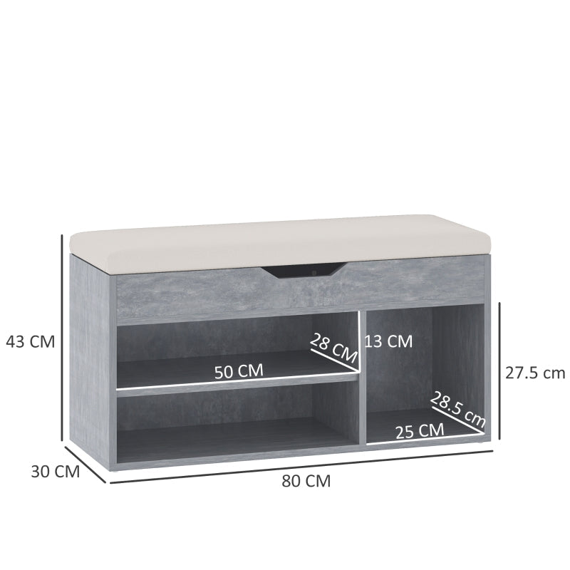 Shoes Cabinet Bench with Hidden Storage and Padded Seat, Grey Wood Grain