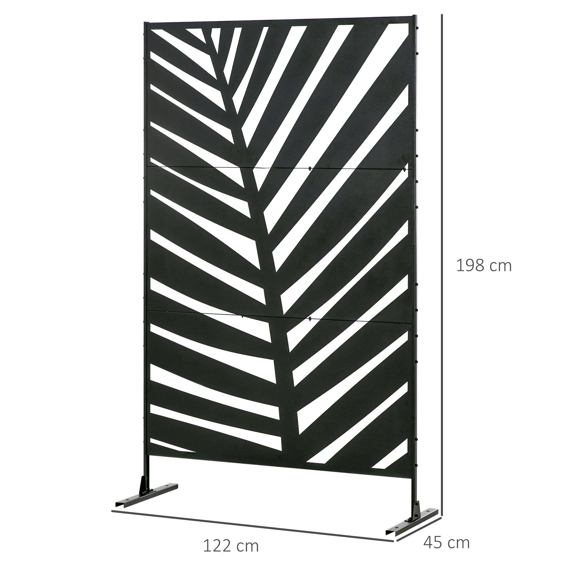 Balcony Privacy Screen Room Divider, Banana Leaf Pattern 122x198cm, Steel Black