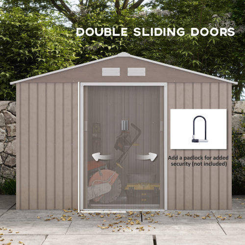 Garden Shed, Outdoor Storage Tool House, Steel Brown