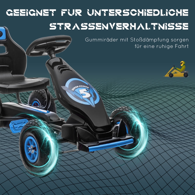 Children's Go-Kart with Pedals, Adjustable Seat, Blue and Black