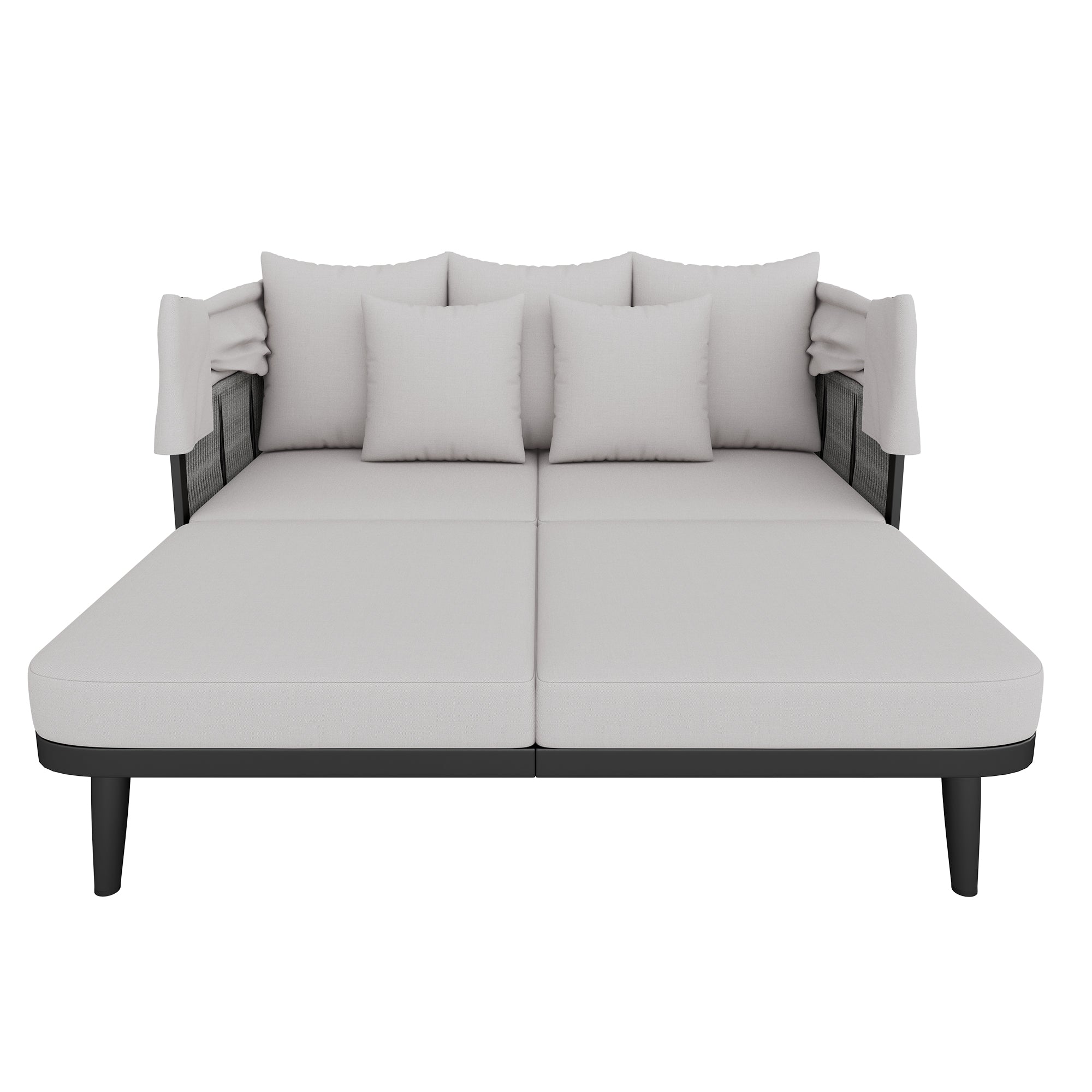 2-Person Garden Sun Lounger with Retractable Awning and Handwoven Rope, Grey