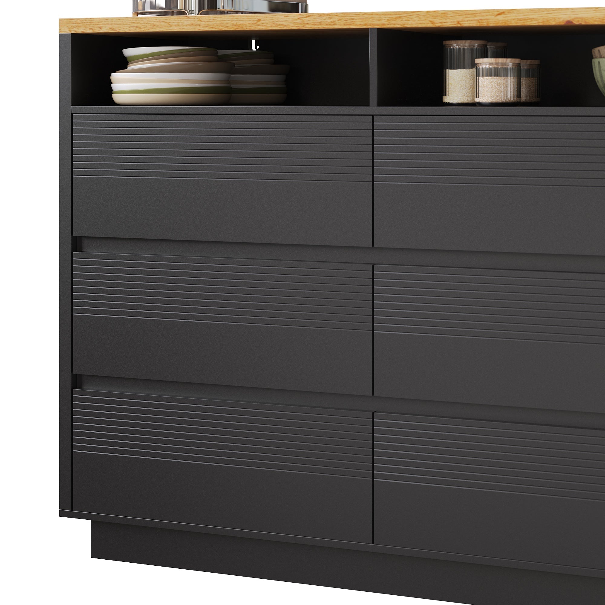 Extendable Bar Table with Storage and Six Drawers, MDF