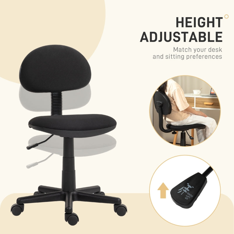 Small Armless Office Chair Adjustable Height Swivel Polyester Black