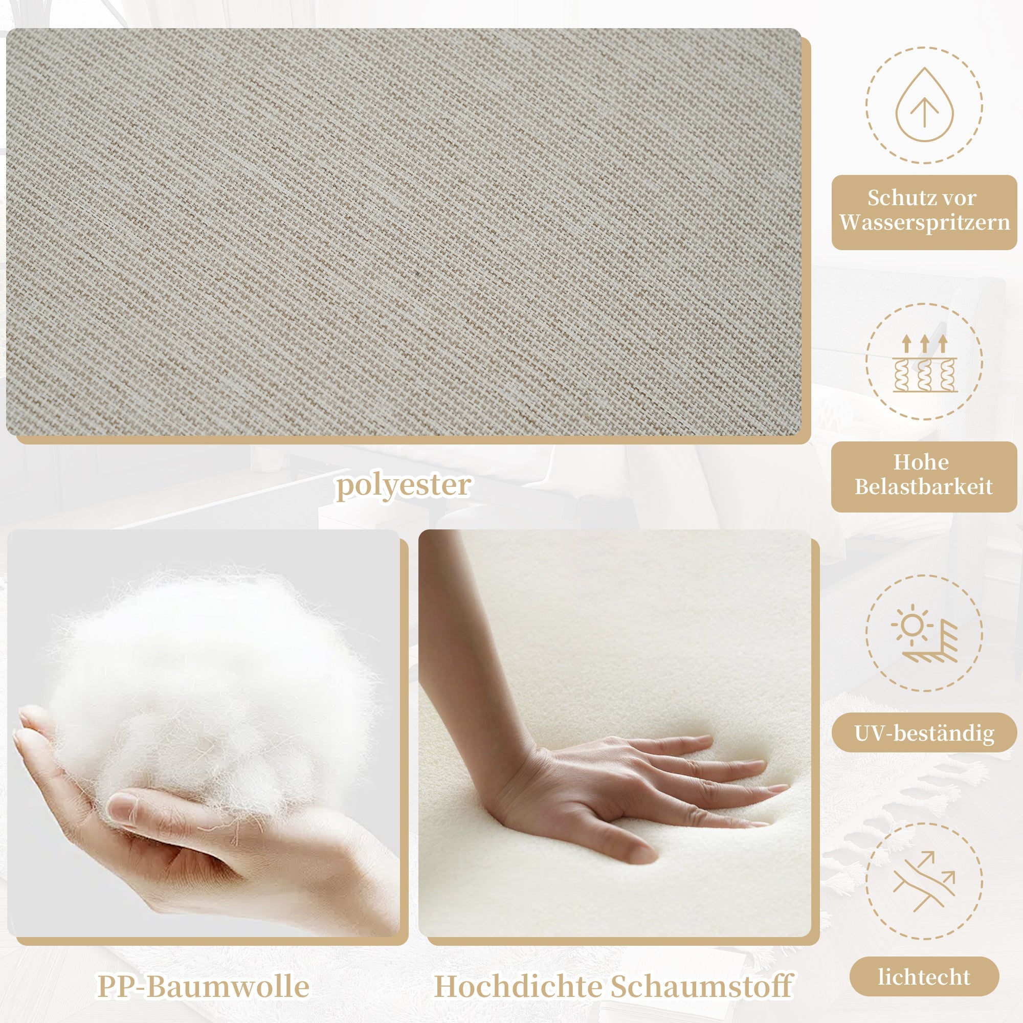 Outdoor Daybed with Adjustable Backrest and Retractable Footrest, Khaki and Beige