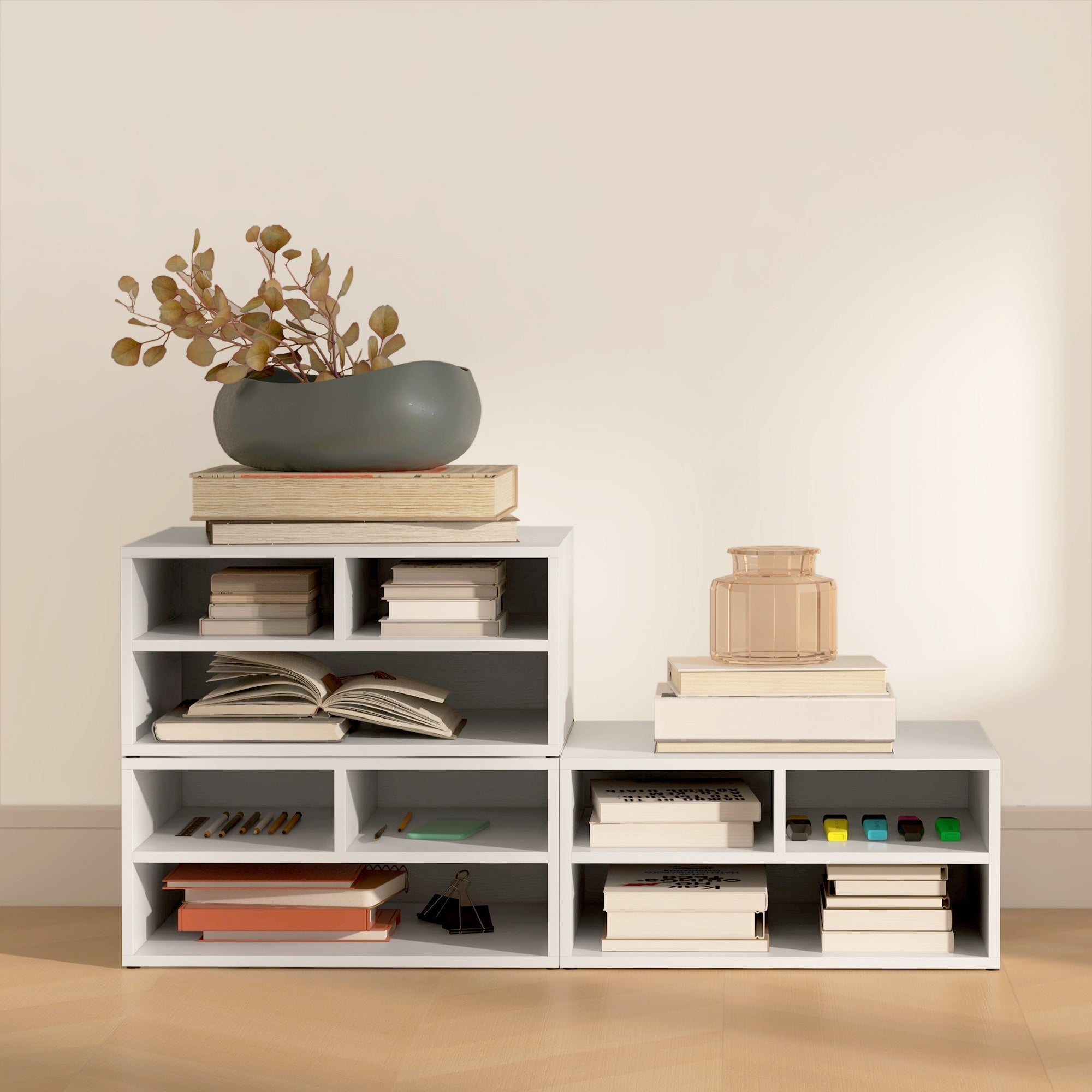 Printer Storage Cabinet, Three-Compartment, White