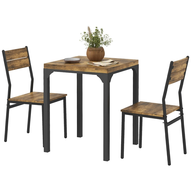 3-Piece Dining Set 1 Table 2 Chairs - MDF/Metal Brown