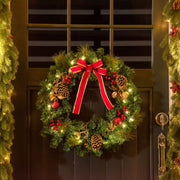 Christmas Door Wreath 60cm Pre-Lit LED Artificial Holly Decor