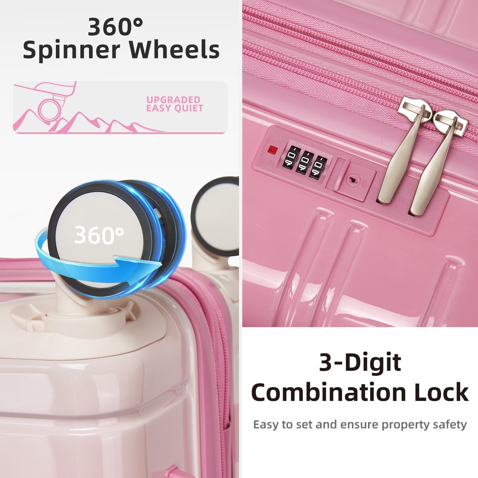 Luggage Sets 5 Piece Hardside Expandable Suitcases with Spinner Wheels, Peach Pink