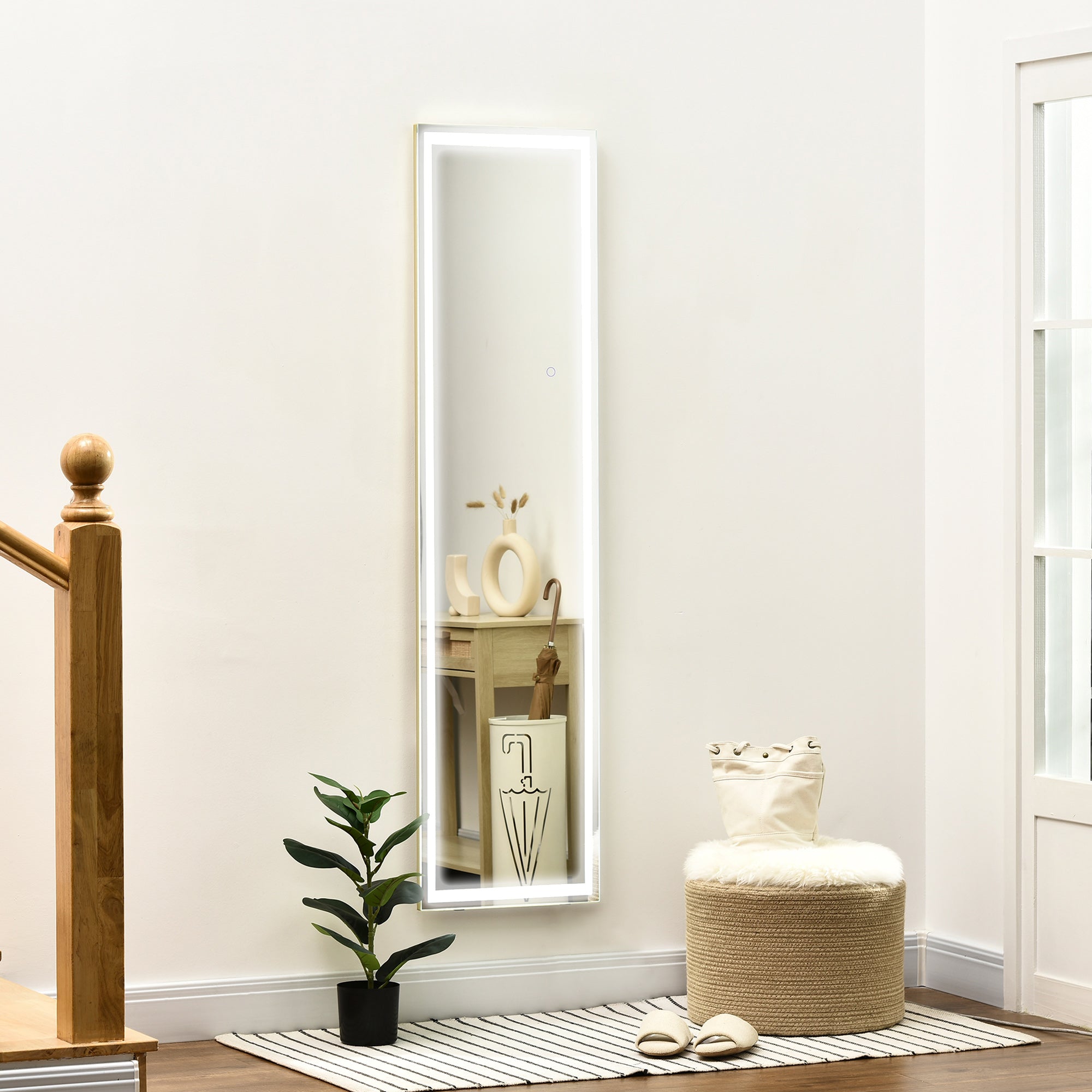 Wall Mirror, LED Standing Full Length, Aluminum Silver Gold