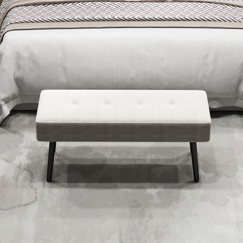 End of Bed Bench Thick Padded Corduroy Cream White