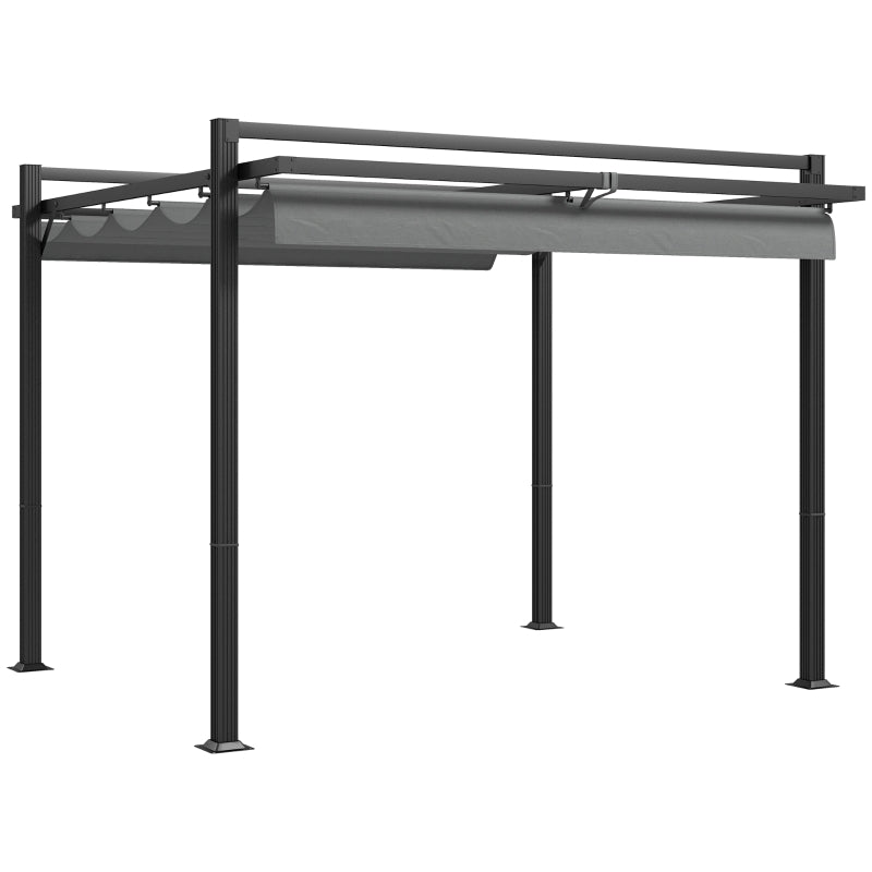 3 x 3(m) Retractable Pergola Garden Gazebo Shelter Aluminium Frame Dark Grey