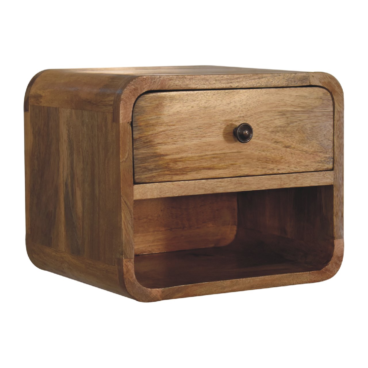 Solid Wood Mini Floating Bedside, 1 Drawer 1 Open Slot, Oak-ish Brown