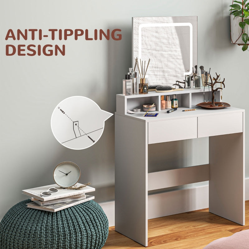 Storage Dressing Table LED Light Mirror - White