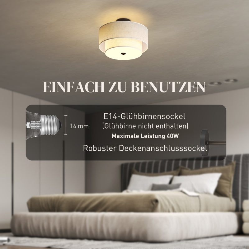 Deckenlampe, Doppelschirme, Pendelleuchte, Leinenoptik, Cremeweiß