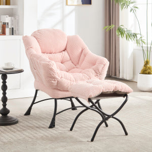 Lazy Chair with Ottoman, Modern Lounge Accent with Armrests & Side Pocket, Pink