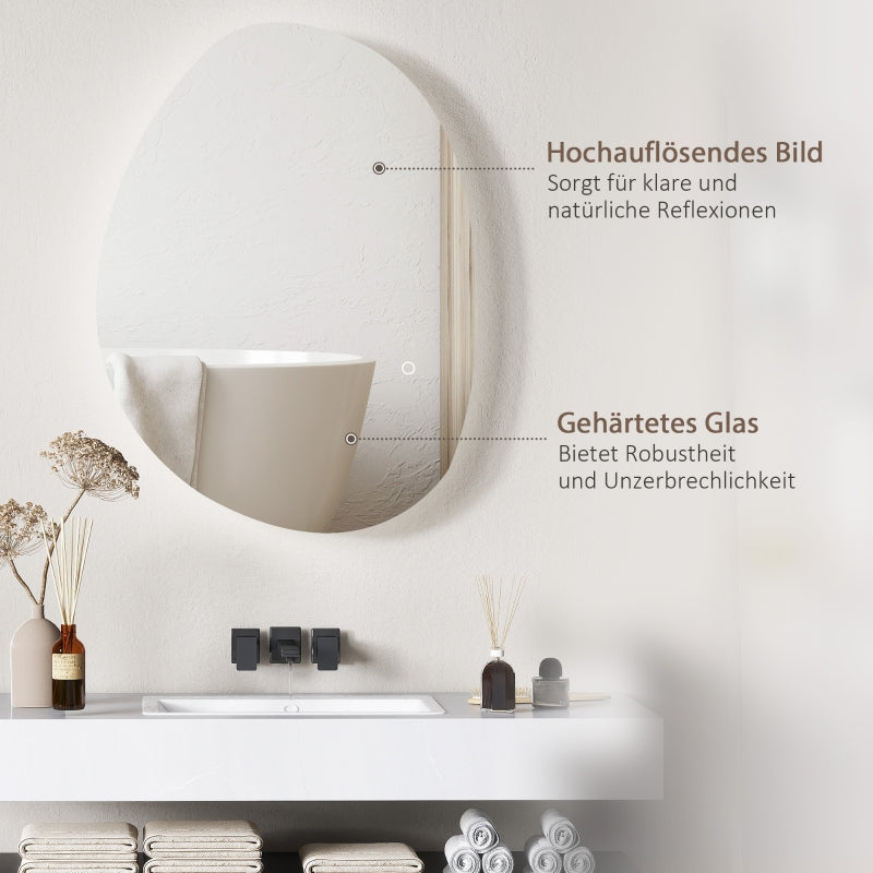 Asymmetrical Bathroom Mirror, LED Light, Smart Touch, Anti-Fog, Silver