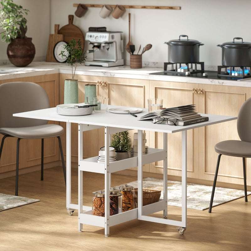 Folding Dining Table, Portable for 2-4 People with Open Shelves, White