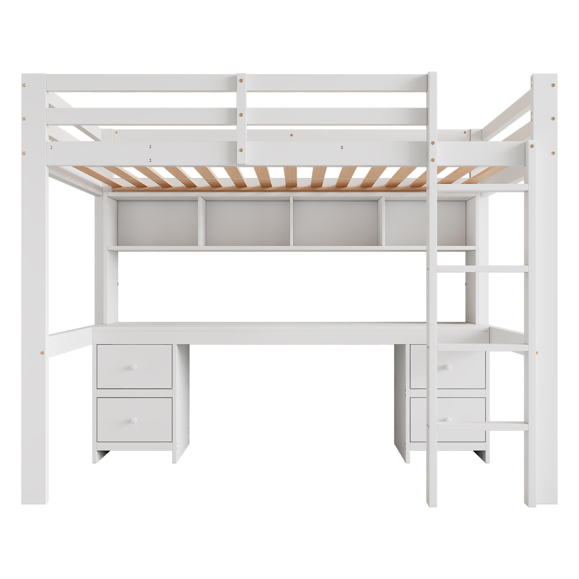 Loft Bed for Children with Desk and Storage, 90x200cm, White Pine Wood