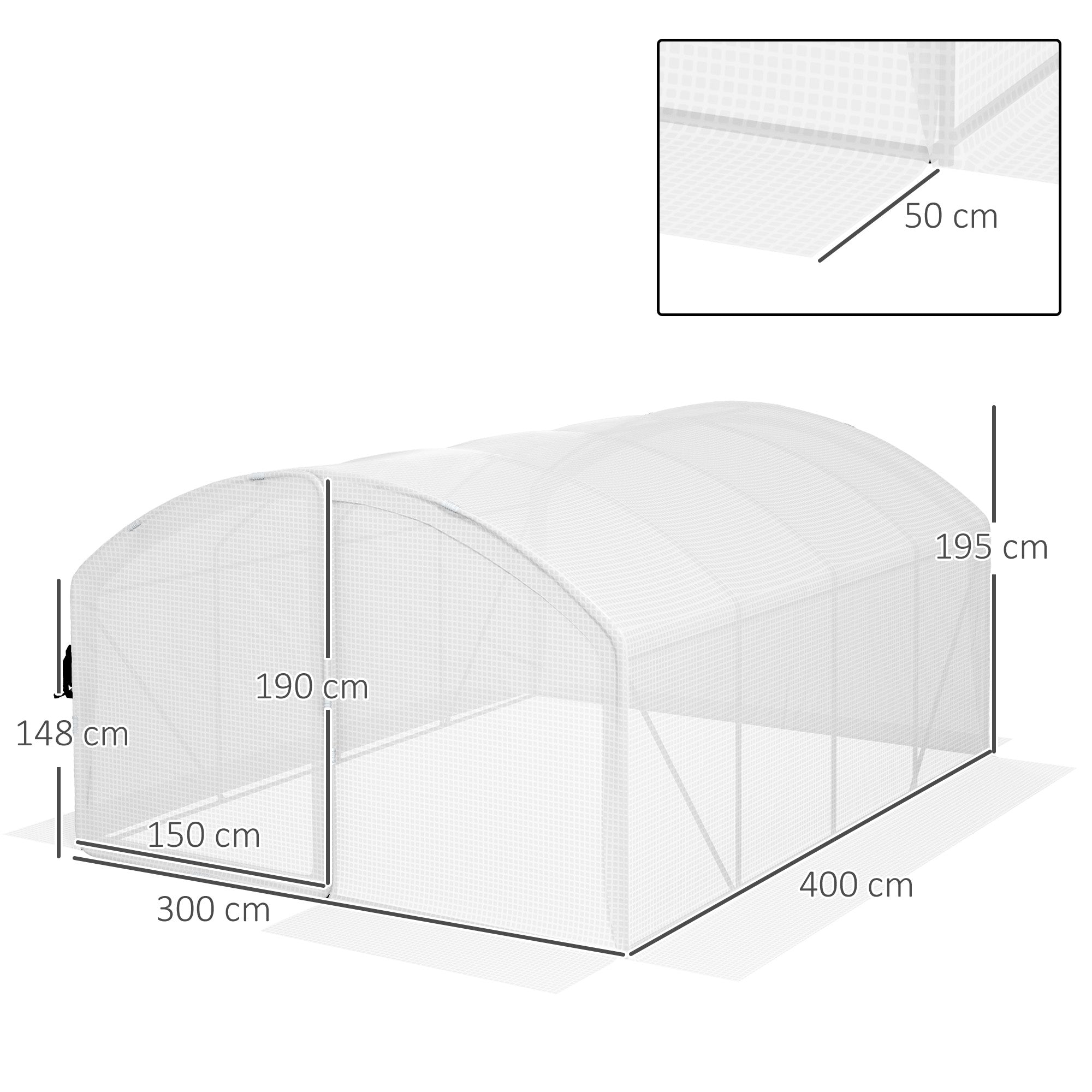 Polytunnel Greenhouse Walk-in 4 x 3 x 2m UV-resistant PE Cover Galvanised Steel Frame, White