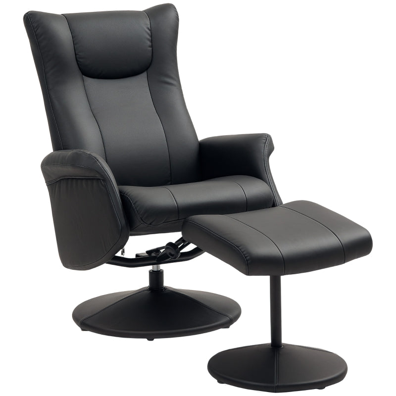 Swivel Recliner Chair with Footstool Adjustable Back, PU Leather Black