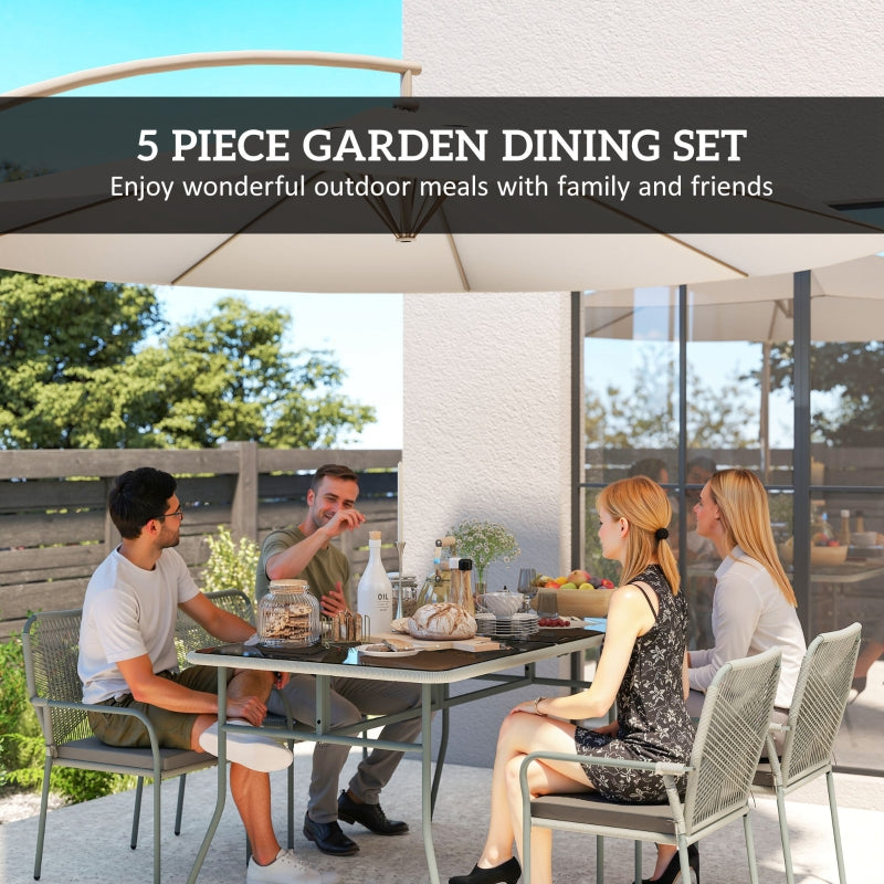 Five-Piece PE Rattan Garden Dining Set with Cushions & Stackable Chairs - Light Grey