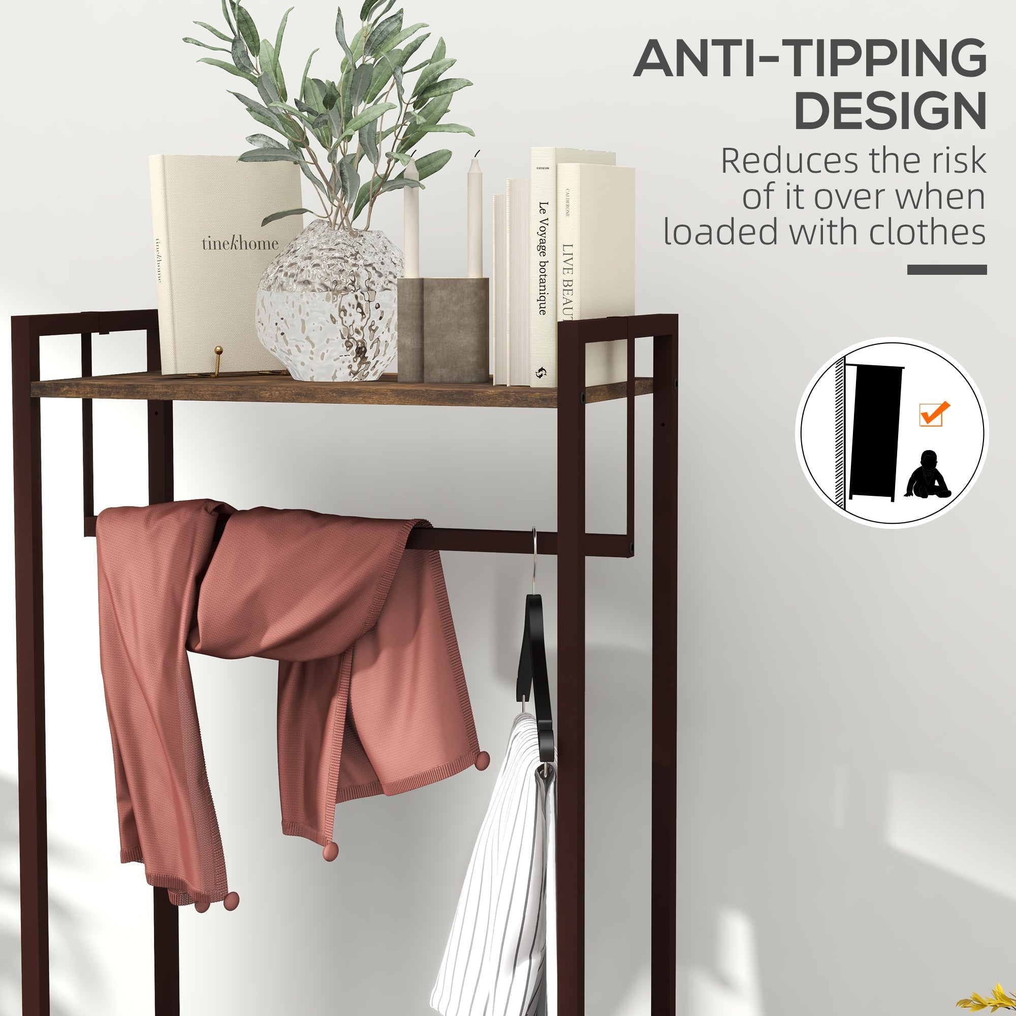 Compact Clothes Rail, Drawers and Shelf, Rustic Brown Engineered Wood