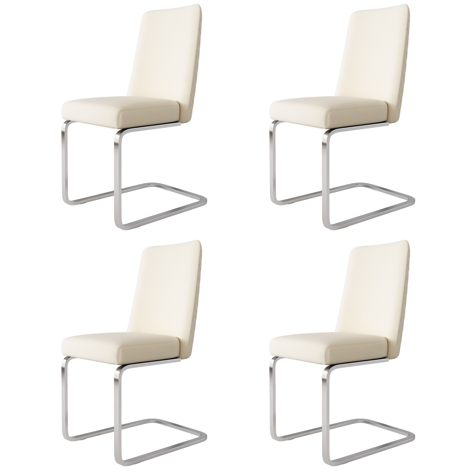 Velvet Dining Chair Set of 4, Diamond Back Silver Metal Legs, Beige