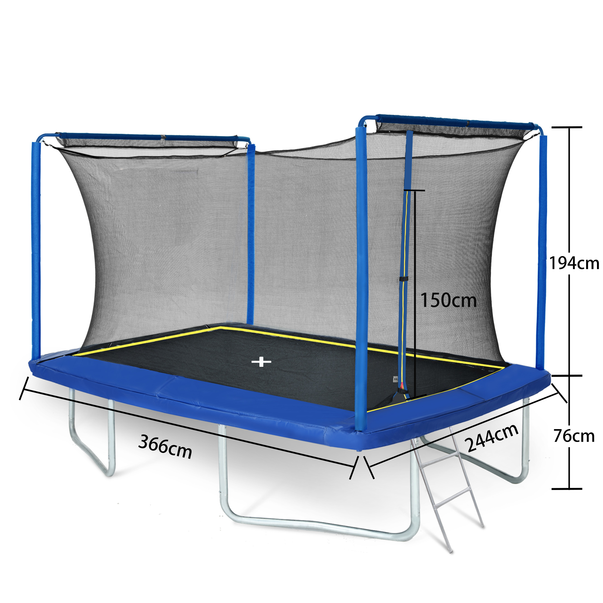 YC Rectangular Trampoline 244 x 366m for Outdoor Fitness and Fun, Black and Silver
