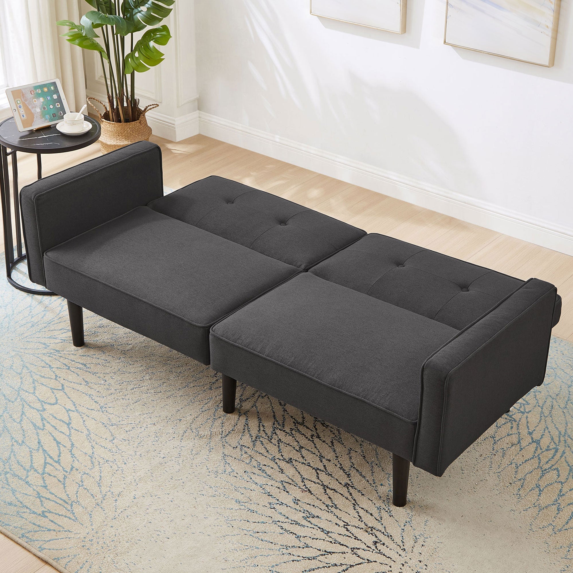 Sofa Bed, Multifunctional 2-in-1, Adjustable Backrests, Cotton Linen Fabric